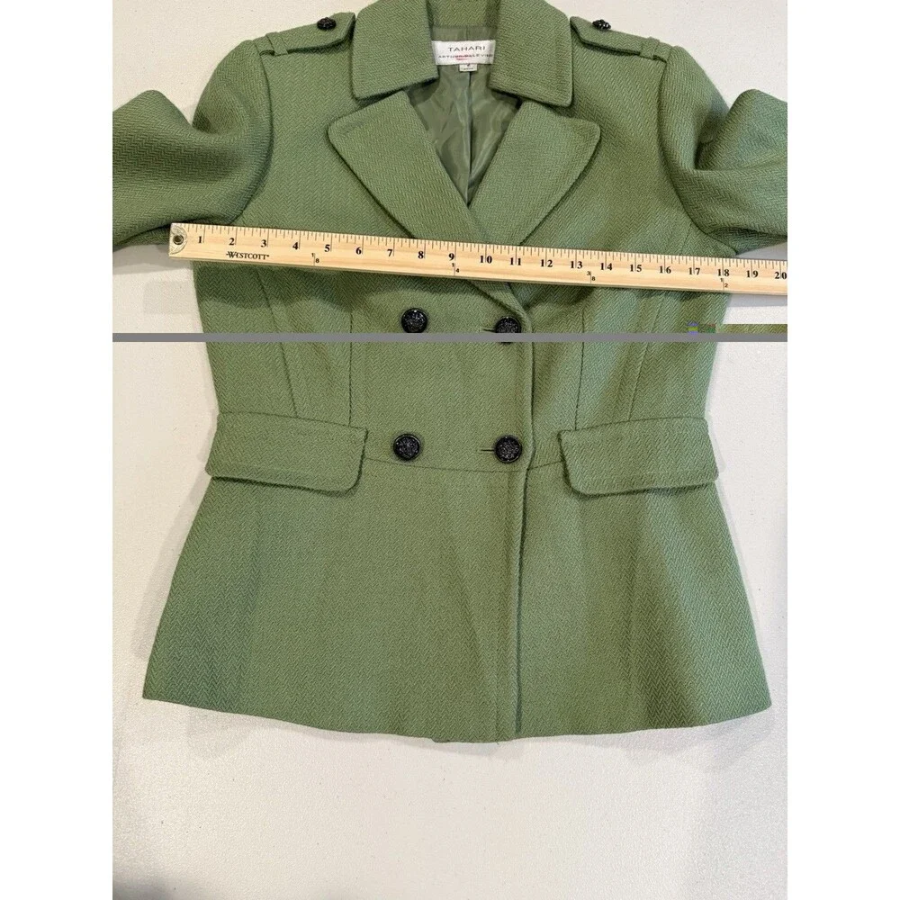 Tahari Pea Coat Womens 4 Green Wool Lined Preppy Old Money Quiet Luxury Travel